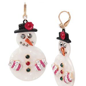 NIB Betsey Johnson "Festive Snowman" Drop Earrings | Christmas Jewelry